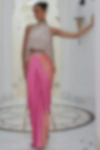 Pink Satin Ombre Shaded Skirt Set by NITIKA GUJRAL at Pernia's Pop Up Shop