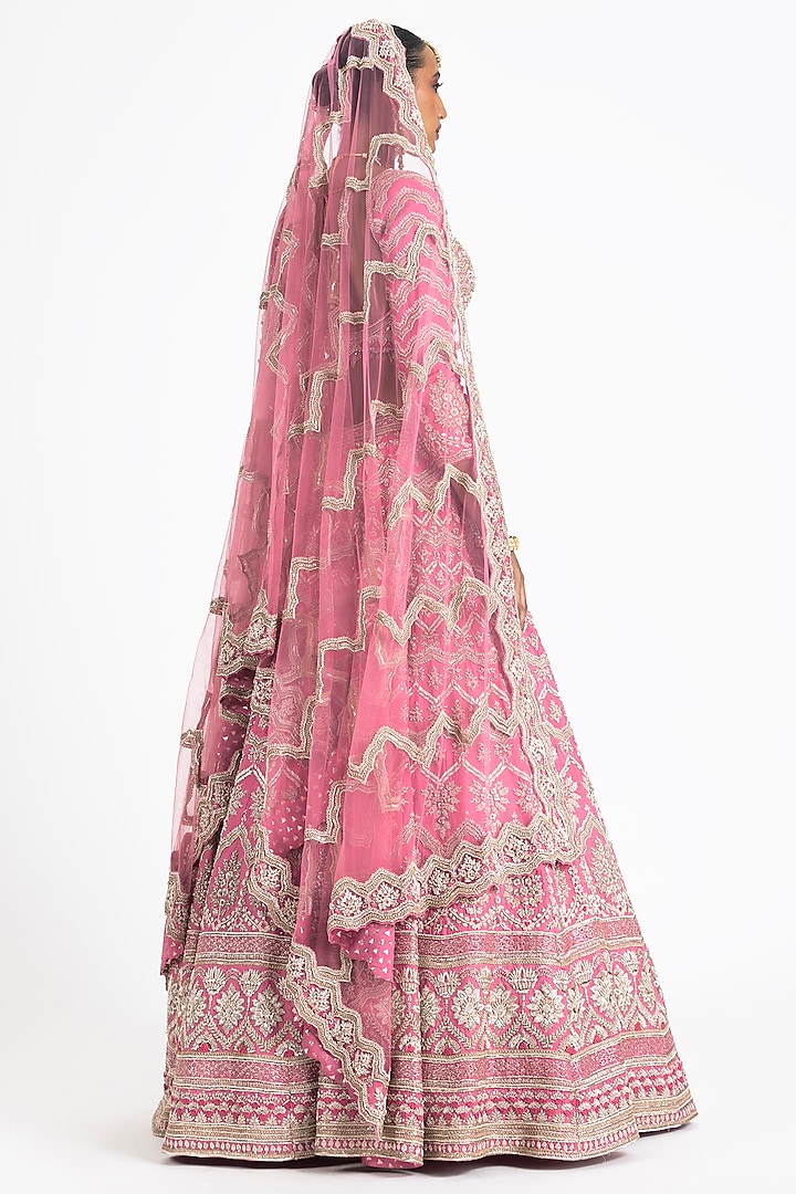 Pink Raw Silk Dabka Embroidered Bridal Lehenga Set by NITIKA GUJRAL at Pernia's Pop Up Shop