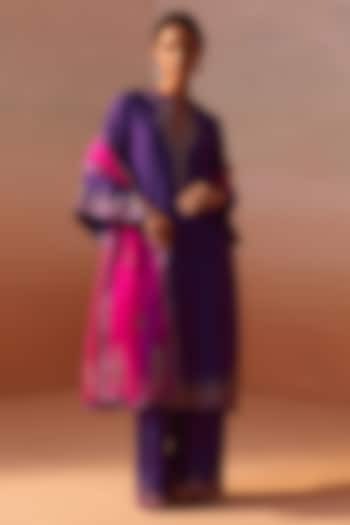 Purple Dupion Silk Zari Embellished Kurta Set by NITIKA GUJRAL at Pernia's Pop Up Shop