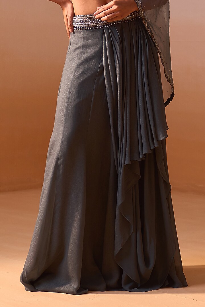 Grey Shimmer Georgette & Organza Pre-Draped Wedding Saree Set by NITIKA GUJRAL at Pernia's Pop Up Shop