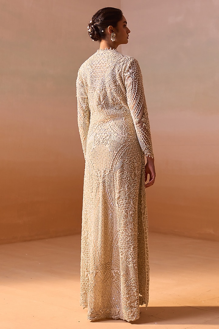 Ivory Net Dori & Sequins Work Jacket Set by NITIKA GUJRAL at Pernia's Pop Up Shop