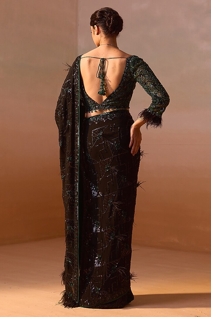 Black Georgette Sequins Work Reception Saree Set by NITIKA GUJRAL at Pernia's Pop Up Shop