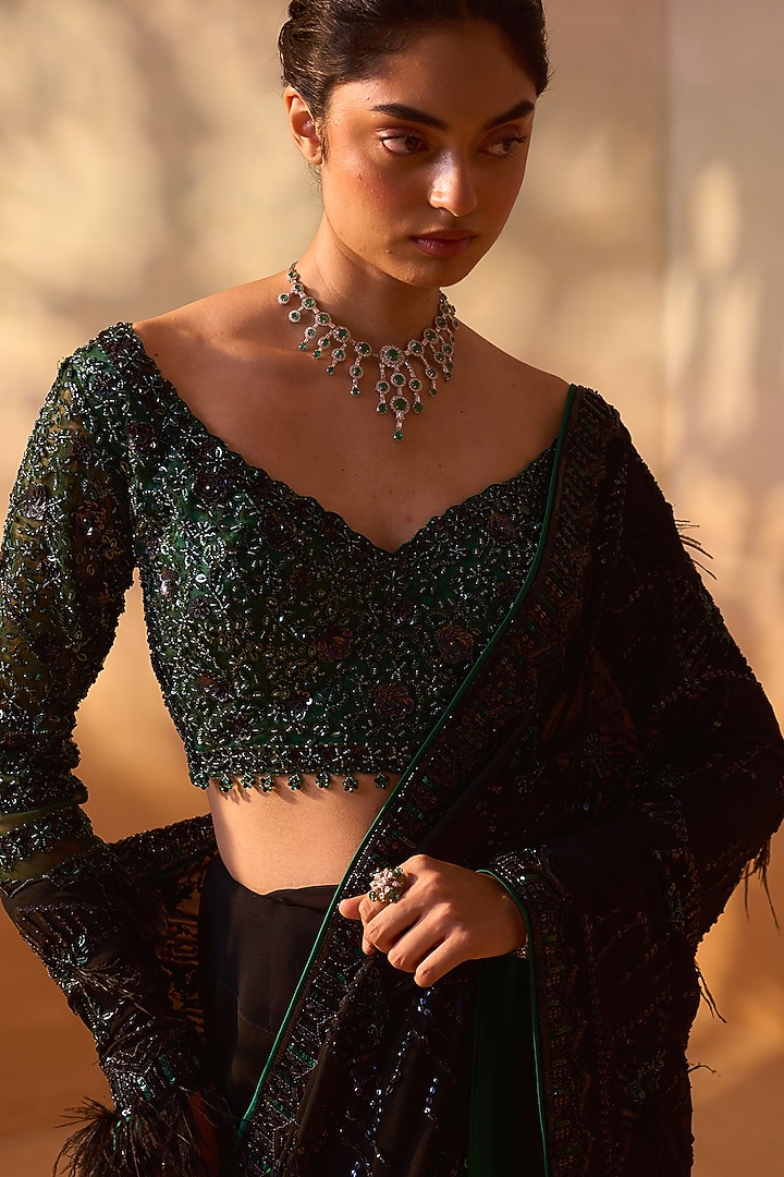 Black Georgette Sequins Work Reception Saree Set by NITIKA GUJRAL at Pernia's Pop Up Shop