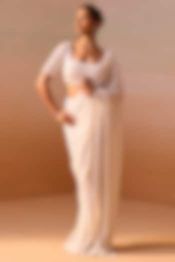 White Georgette Sequins Work Reception Saree Set by NITIKA GUJRAL at Pernia's Pop Up Shop