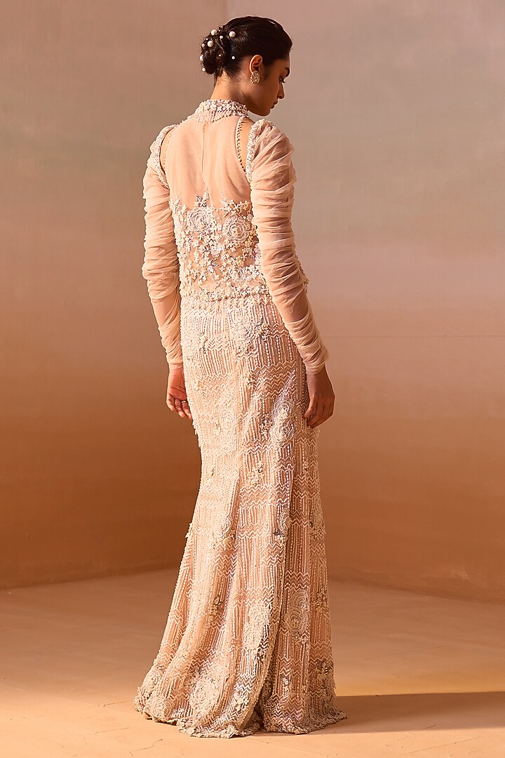 Blush Pink Net Tonal Sequins & Pearl Embellished Skirt Set by NITIKA GUJRAL at Pernia's Pop Up Shop