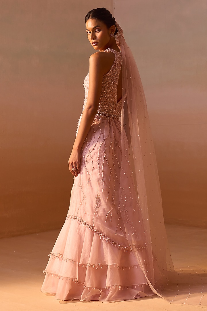 Soft Pink Organza Layered Skirt Set by NITIKA GUJRAL at Pernia's Pop Up Shop