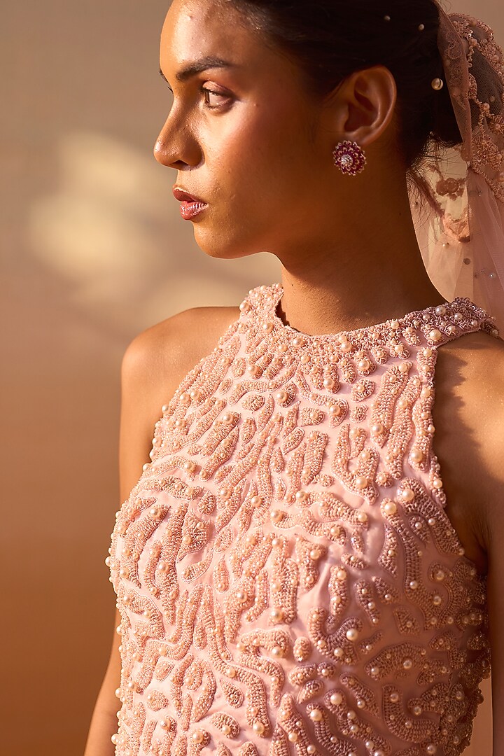 Soft Pink Organza Layered Skirt Set by NITIKA GUJRAL at Pernia's Pop Up Shop