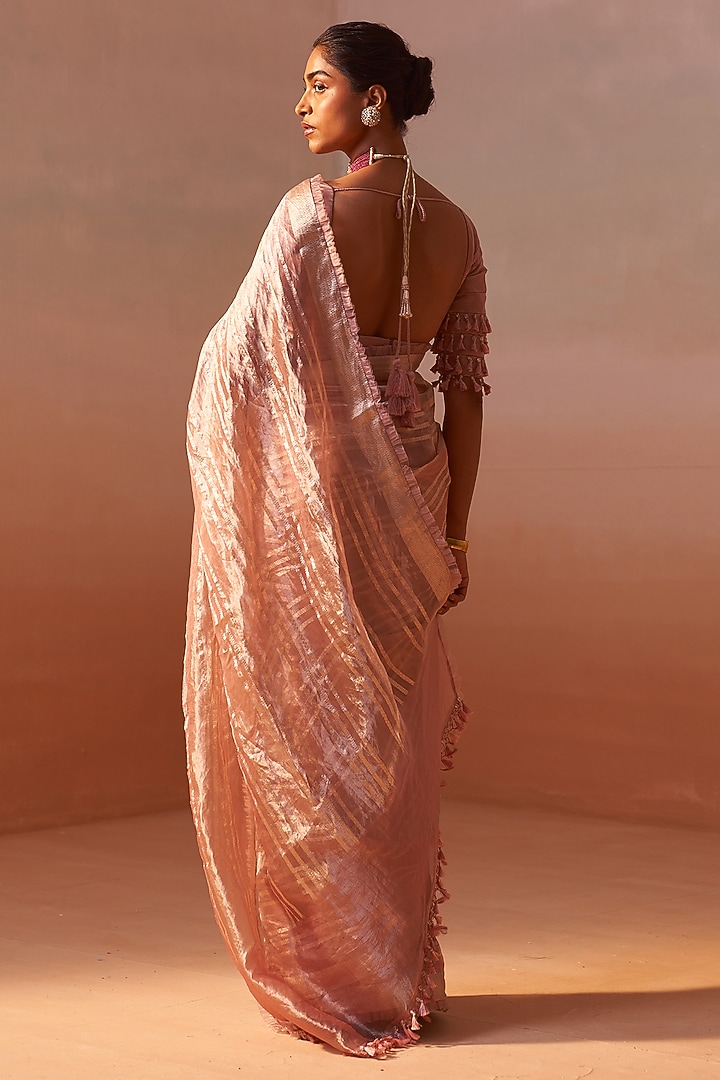 Rose Organza Tissue Zari Work Wedding Saree Set by NITIKA GUJRAL at Pernia's Pop Up Shop