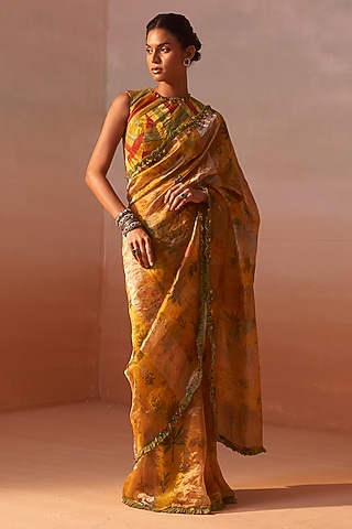 Mustard Yellow Tissue Organza Saree Set by NITIKA GUJRAL