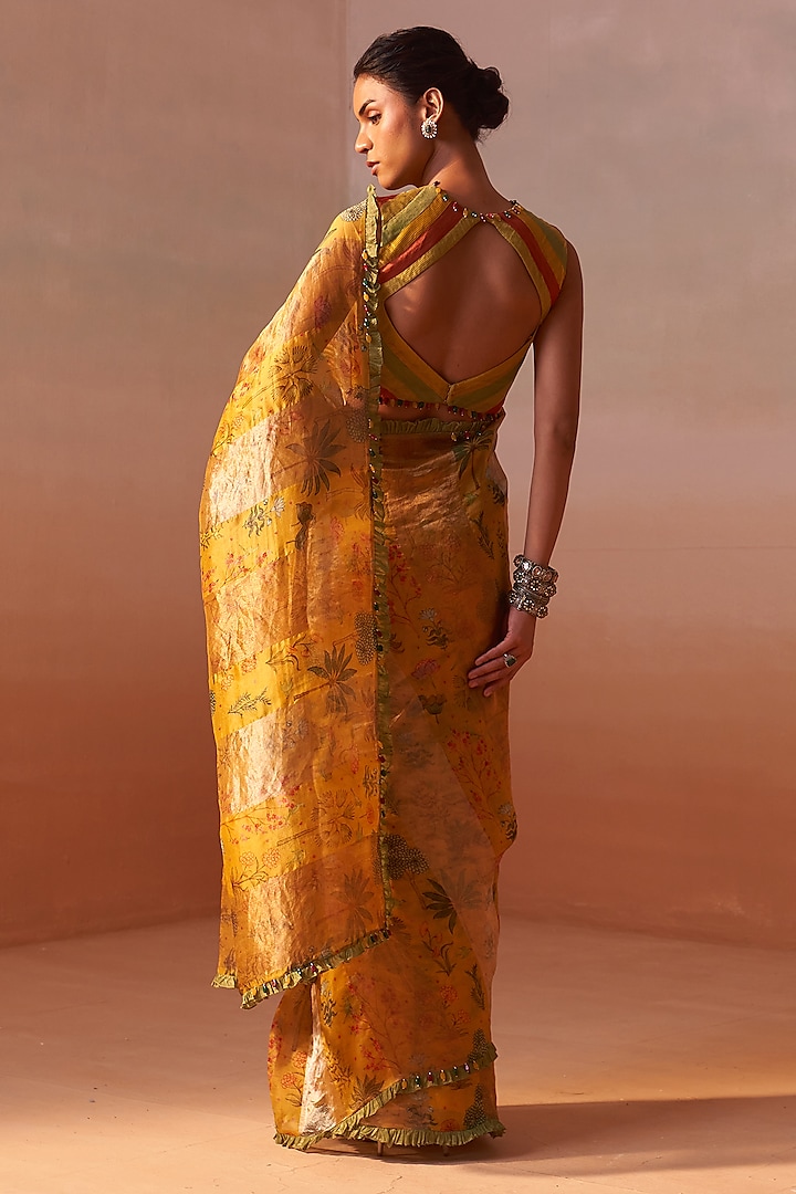 Mustard Yellow Tissue Organza Reception Saree Set by NITIKA GUJRAL at Pernia's Pop Up Shop