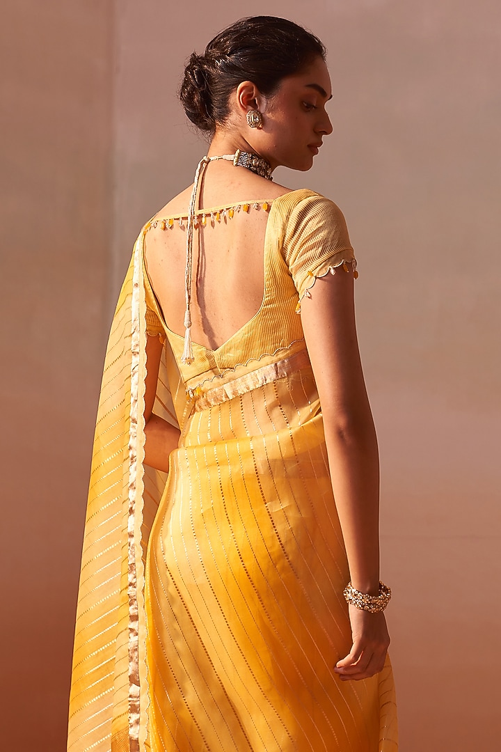 Yellow Ombre Tissue Organza Zari Wedding Saree Set by NITIKA GUJRAL at Pernia's Pop Up Shop
