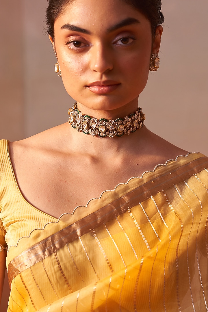 Yellow Ombre Tissue Organza Zari Wedding Saree Set by NITIKA GUJRAL at Pernia's Pop Up Shop