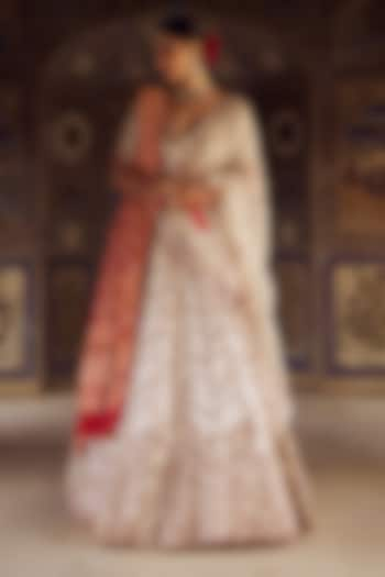 Ivory Organza Resham & Dabka Embroidered Lehenga Set by NITIKA GUJRAL