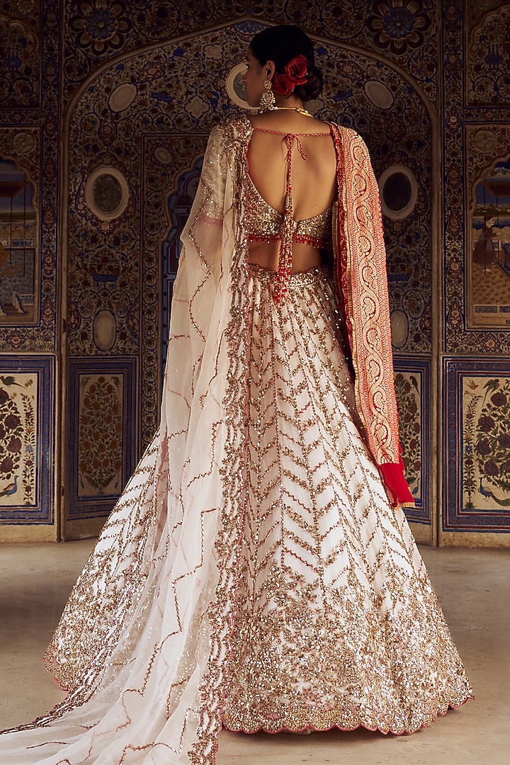 Ivory Organza Resham & Dabka Embroidered Bridal Lehenga Set by NITIKA GUJRAL at Pernia's Pop Up Shop