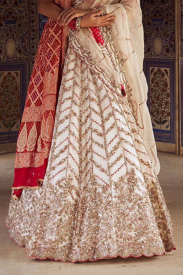 Ivory Organza Resham & Dabka Embroidered Bridal Lehenga Set by NITIKA GUJRAL at Pernia's Pop Up Shop