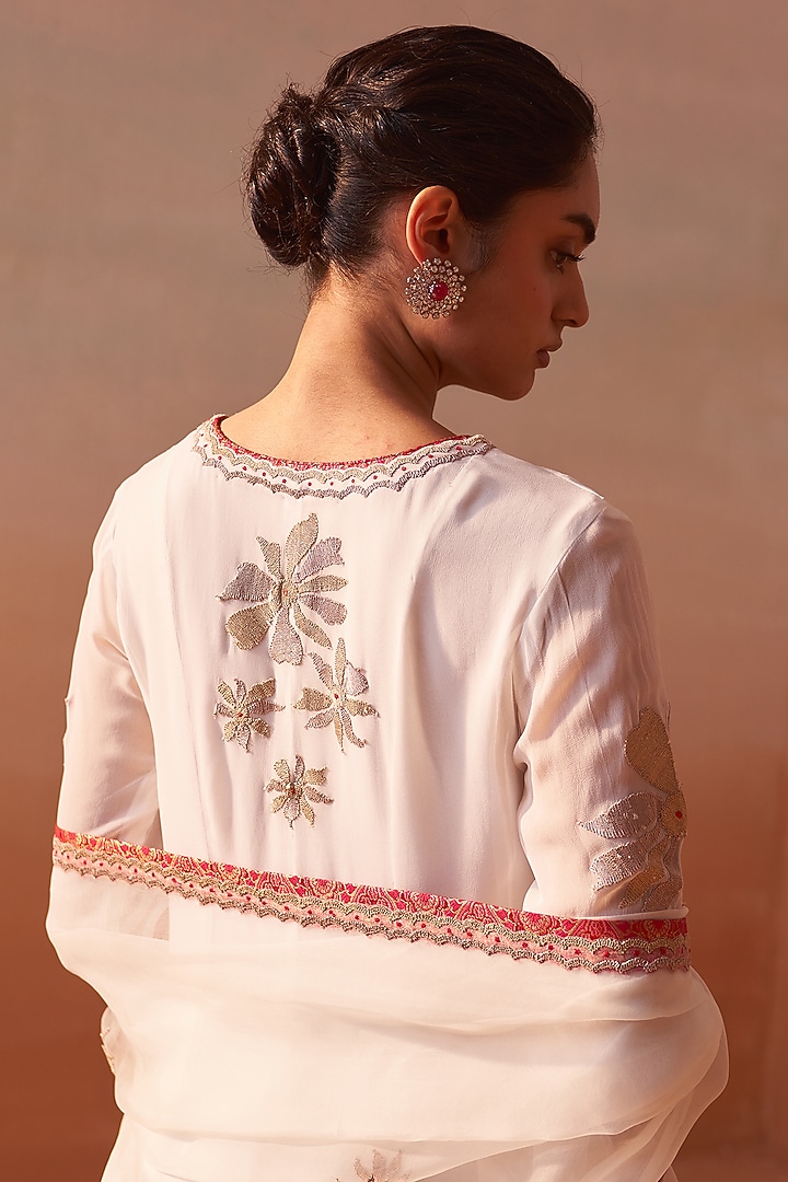 Off-White Georgette Dori Work Wedding Anarkali Set by NITIKA GUJRAL at Pernia's Pop Up Shop