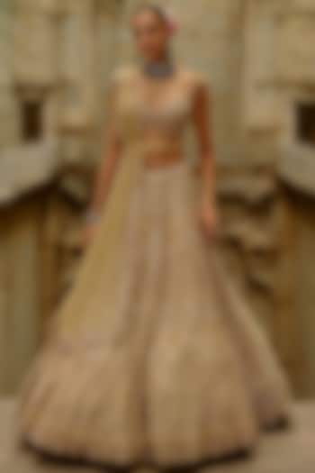 Gold Net Bead Work Bridal lehenga for 22 Lehenga Set by NITIKA GUJRAL at Pernia's Pop Up Shop