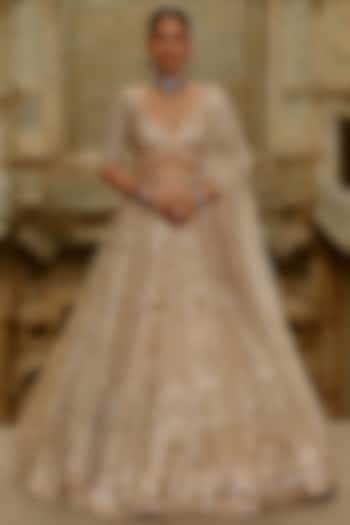 Gold Net Sequins Embellished Bridal Lehenga Set by NITIKA GUJRAL at Pernia's Pop Up Shop