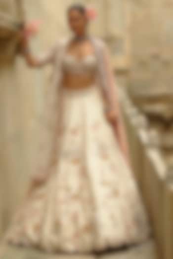 Cream Raw Silk Sequins Work Bridal Lehenga Set by NITIKA GUJRAL at Pernia's Pop Up Shop