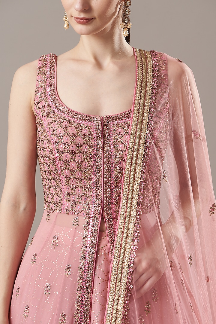 Blush Pink Georgette Jacket Wedding Lehenga Set by NITIKA GUJRAL at Pernia's Pop Up Shop