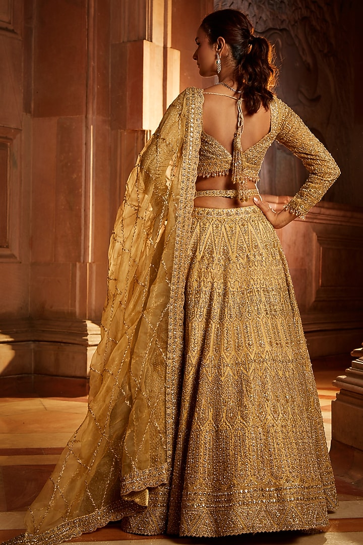 Gold Organza Embroidered Bridal Lehenga Set by NITIKA GUJRAL at Pernia's Pop Up Shop