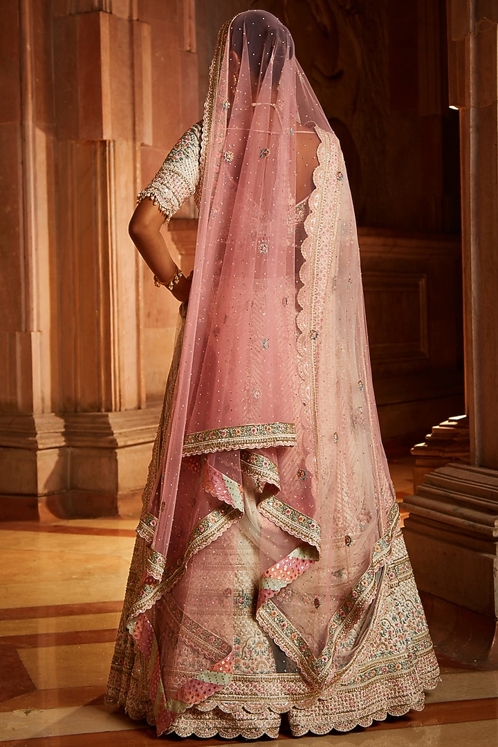 Ivory Taffeta Tonal Embroidered Bridal Bridal Lehenga Set by NITIKA GUJRAL at Pernia's Pop Up Shop