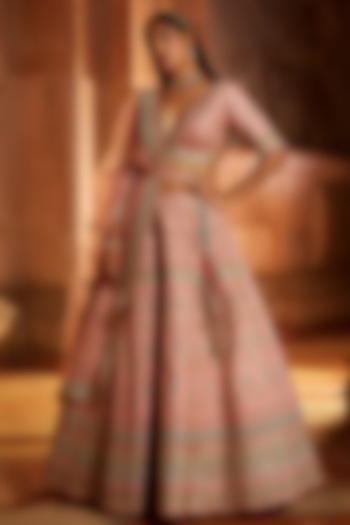 Peach Taffeta Gota Embroidered Bridal Lehenga Set by NITIKA GUJRAL at Pernia's Pop Up Shop