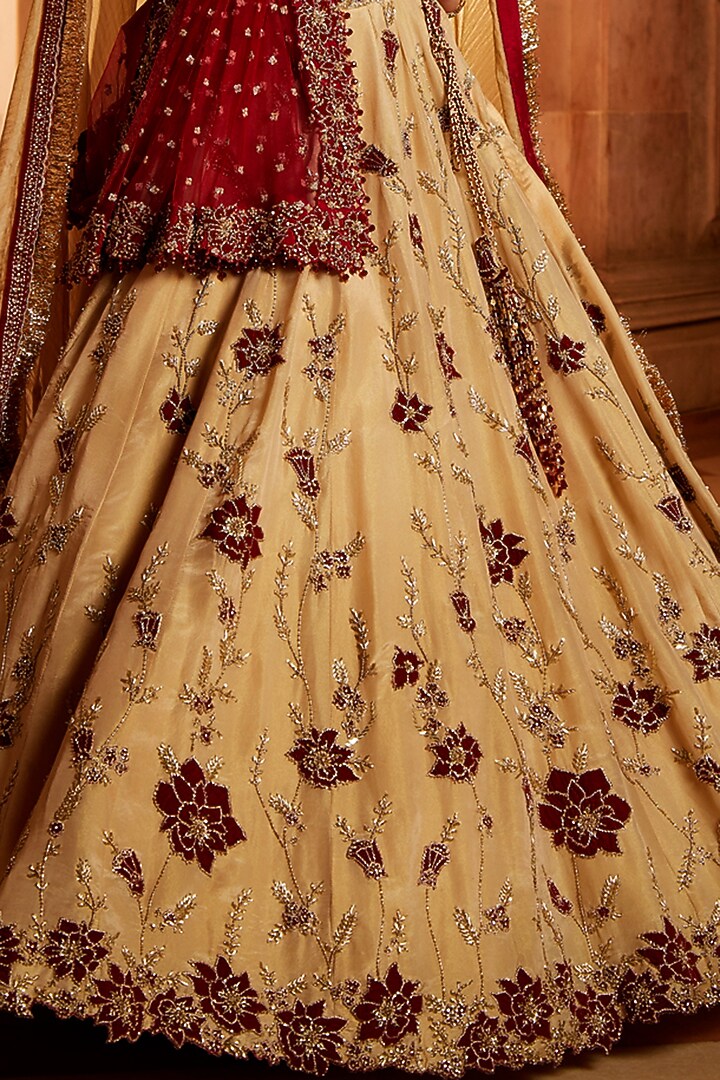 Gold Tissue Zardosi Embroidered Bridal Lehenga Set by NITIKA GUJRAL at Pernia's Pop Up Shop