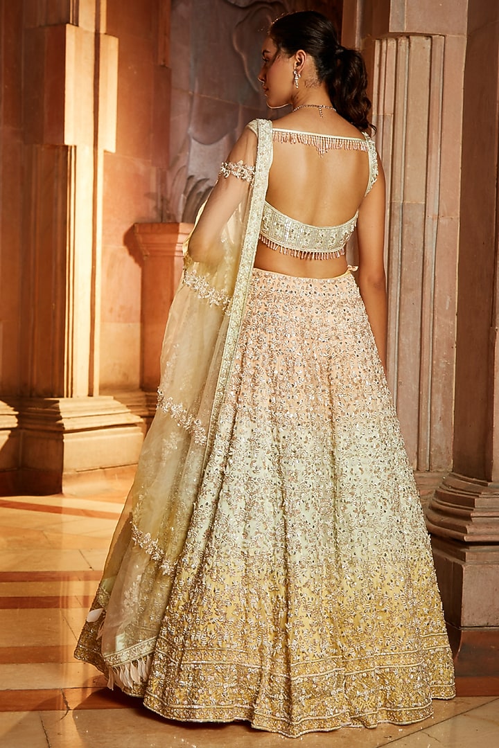 Triple Color Shaded Organza Embroidered Bridal Lehenga Set by NITIKA GUJRAL at Pernia's Pop Up Shop