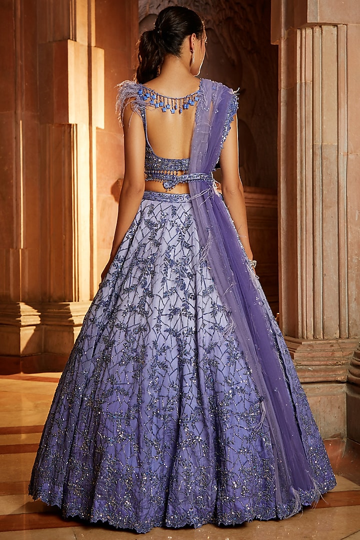 Ink Blue Ombre Dyed Organza Bridal Lehenga Set by NITIKA GUJRAL at Pernia's Pop Up Shop