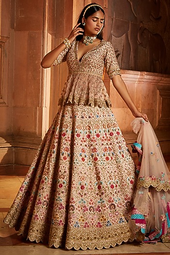 Blush Pink Raw Silk Resham Embroidered Bridal Lehenga Set by NITIKA GUJRAL at Pernia's Pop Up Shop