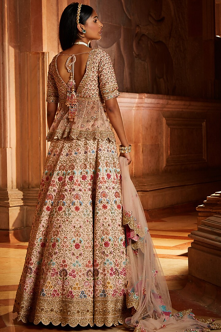 Blush Pink Raw Silk Resham Embroidered Bridal Lehenga Set by NITIKA GUJRAL at Pernia's Pop Up Shop