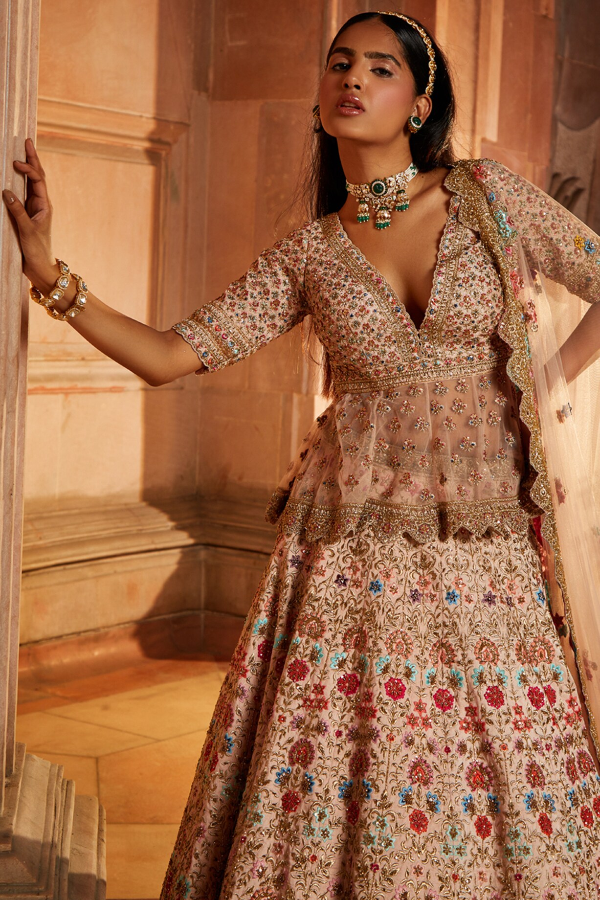 Blush Pink Raw Silk Resham Embroidered Lehenga Set Design by NITIKA GUJRAL  at Pernia's Pop Up Shop 2024