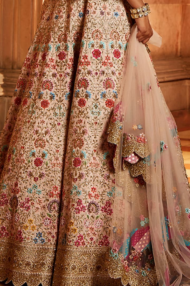 Blush Pink Raw Silk Resham Embroidered Lehenga Set Design by NITIKA GUJRAL  at Pernia's Pop Up Shop 2024