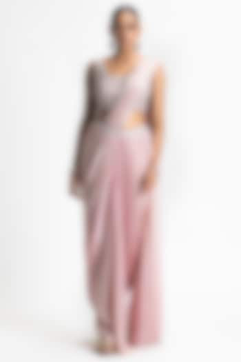 Blush Pink Satin Draped Ombre Wedding Saree Set by NITIKA GUJRAL at Pernia's Pop Up Shop