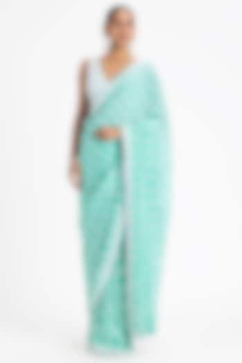 Sea Green Georgette Sequins & Beads Embroidered Saree Set by NITIKA GUJRAL
