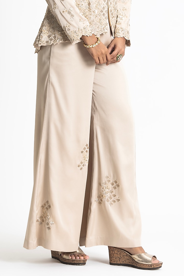 Gold Modal Satin Zari & Dabka Embroidered Jacket Set by NITIKA GUJRAL at Pernia's Pop Up Shop