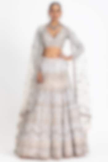 Blush Pink Net Sequins & Beads Embroidered Lehenga Set by NITIKA GUJRAL