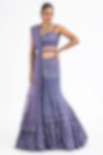 Lilac Net & Satin Sequins Embroidered Fishtail Lehenga Set by NITIKA GUJRAL