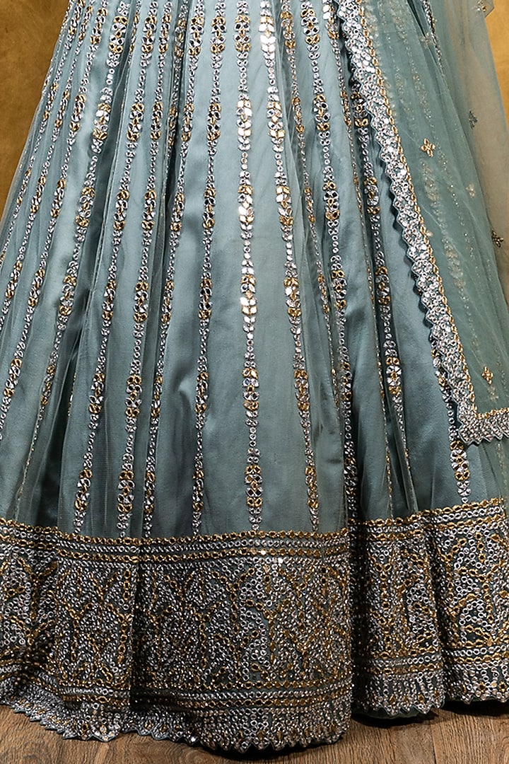 Jade Green Net Beads Embroidered Bridal Lehenga Set by NITIKA GUJRAL at Pernia's Pop Up Shop