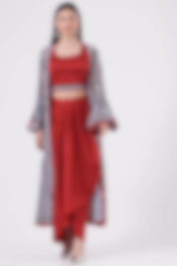 Cadmium Red Crepe Dhoti Set by NITIKA GUJRAL