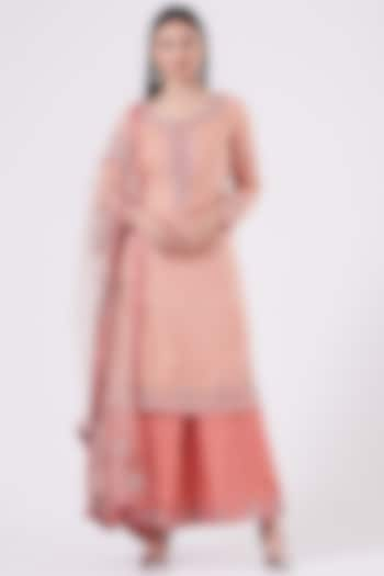 Peach Georgette Shimmer Sharara Set by NITIKA GUJRAL at Pernia's Pop Up Shop