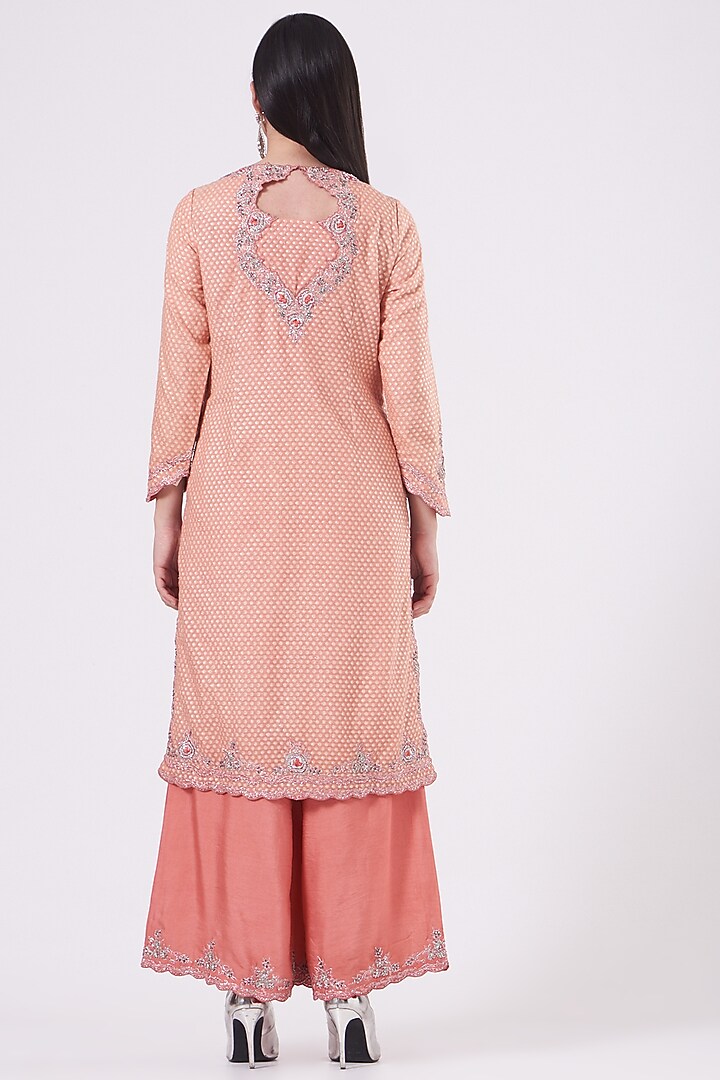 Peach Georgette Shimmer Wedding Sharara Set by NITIKA GUJRAL at Pernia's Pop Up Shop