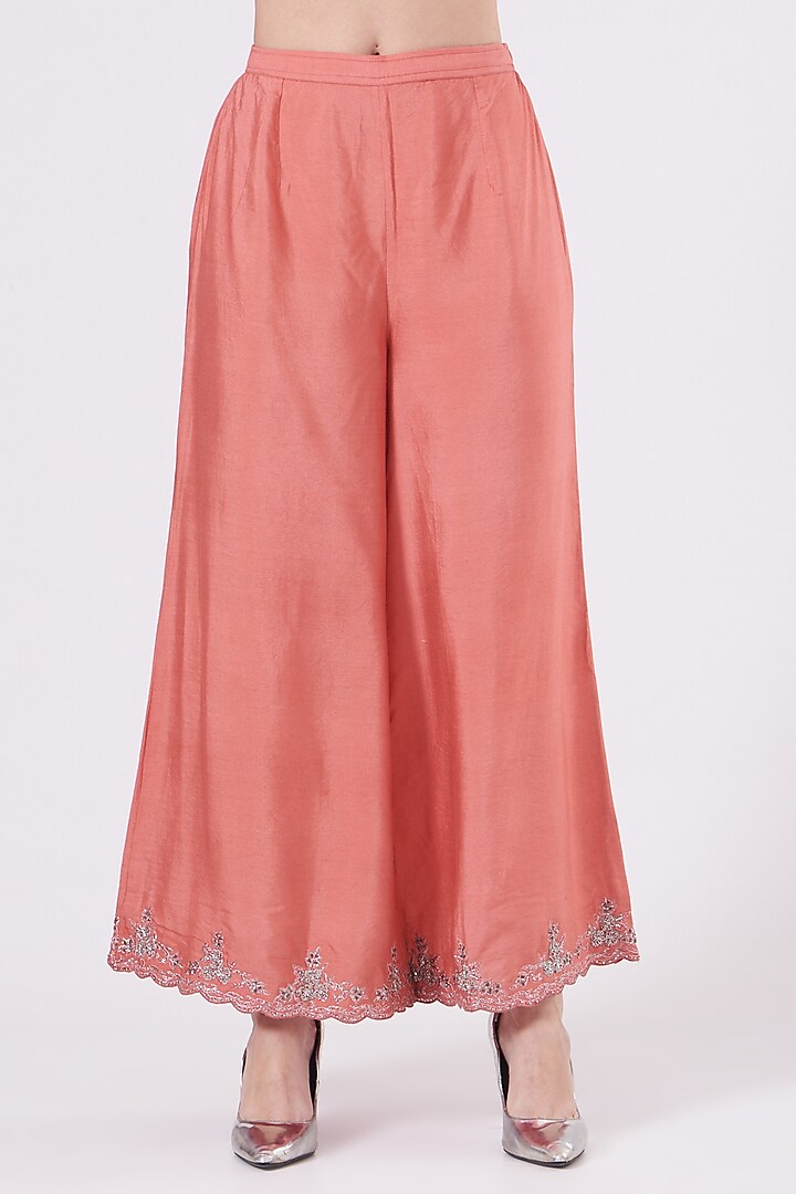 Peach Georgette Shimmer Wedding Sharara Set by NITIKA GUJRAL at Pernia's Pop Up Shop