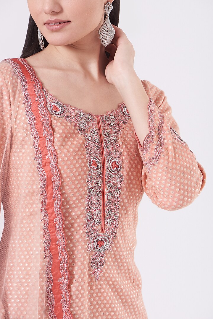 Peach Georgette Shimmer Wedding Sharara Set by NITIKA GUJRAL at Pernia's Pop Up Shop