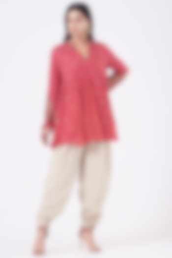 Beige Georgette Hand Embroidered Dhoti Set by NITIKA GUJRAL at Pernia's Pop Up Shop