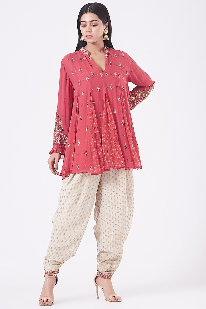 Beige Georgette Hand Embroidered Dhoti Set by NITIKA GUJRAL at Pernia's Pop Up Shop