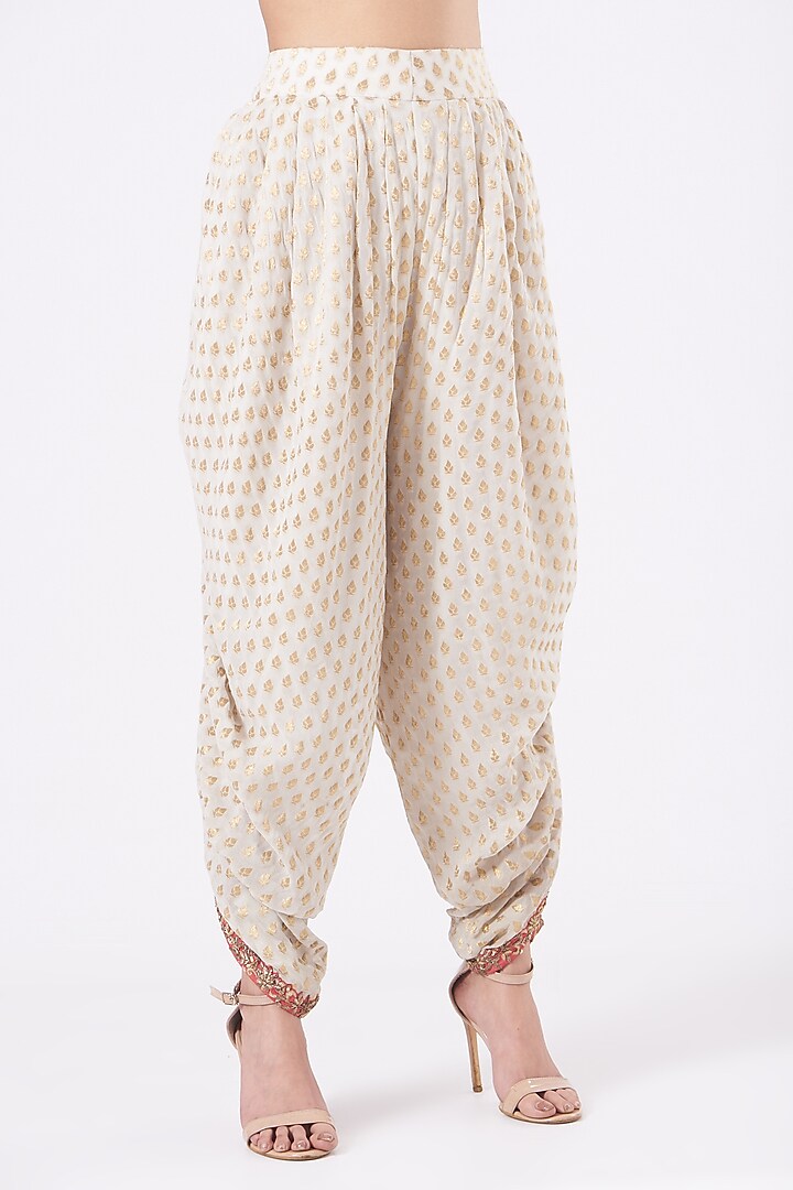 Beige Georgette Hand Embroidered Dhoti Set by NITIKA GUJRAL at Pernia's Pop Up Shop