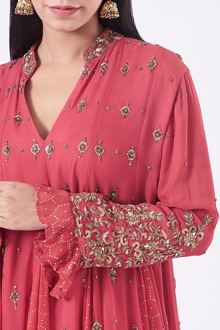 Beige Georgette Hand Embroidered Dhoti Set by NITIKA GUJRAL at Pernia's Pop Up Shop