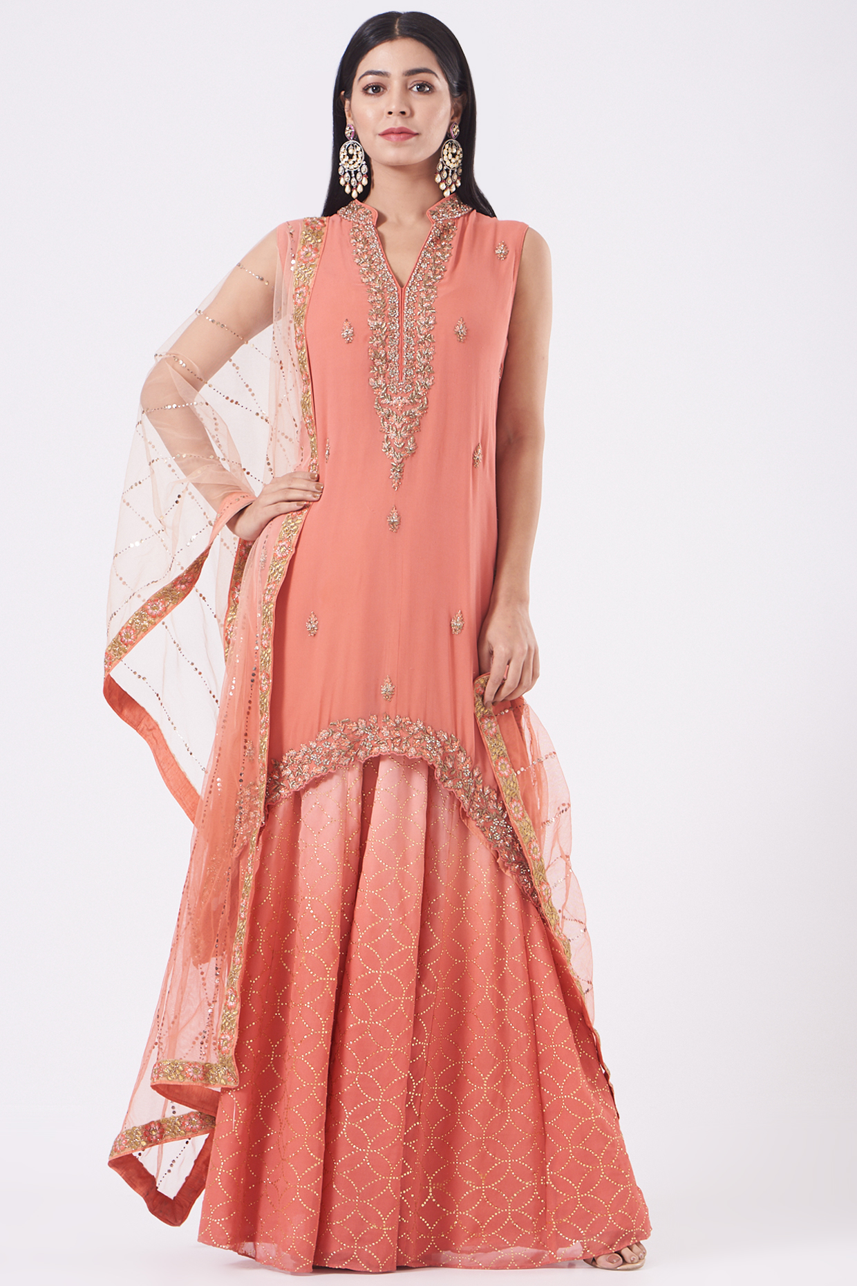 Dark Peach Ombre Hand Embroidered Wedding Sharara Set by NITIKA GUJRAL at Pernia's Pop Up Shop